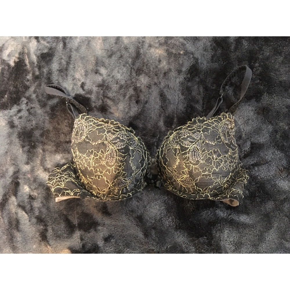 Black and gold lace push-up bra
